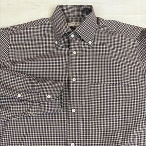 Luciano Barbera Check Shirt Mens Large Purple Cotton Button-Down Long Sleeve